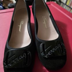 Salvatore Ferragamo Black Suede Slip On Shoes Women Size 9 B