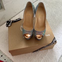 100% Authentic Christian Louboutin, Lady Peep 150mm Glitter Dragonfly, size 35.5