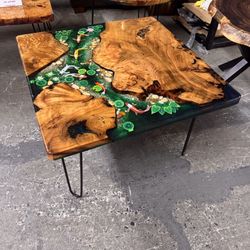 Koi Resin Square Coffee Table With Metal Legs
