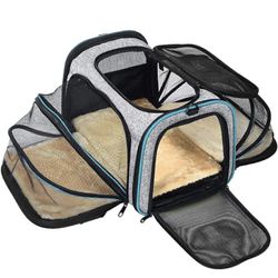 Pet Carrier Airline Approved, Expandable Foldable Soft-Sided Dog Carrier, 3 Open Doors, 2 Reflective Tapes, Pet Travel Bag Safe and Easy for Cats and 