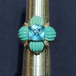 Victoria Wieck Swiss Blue Topaz And Turquoise Silver Ring