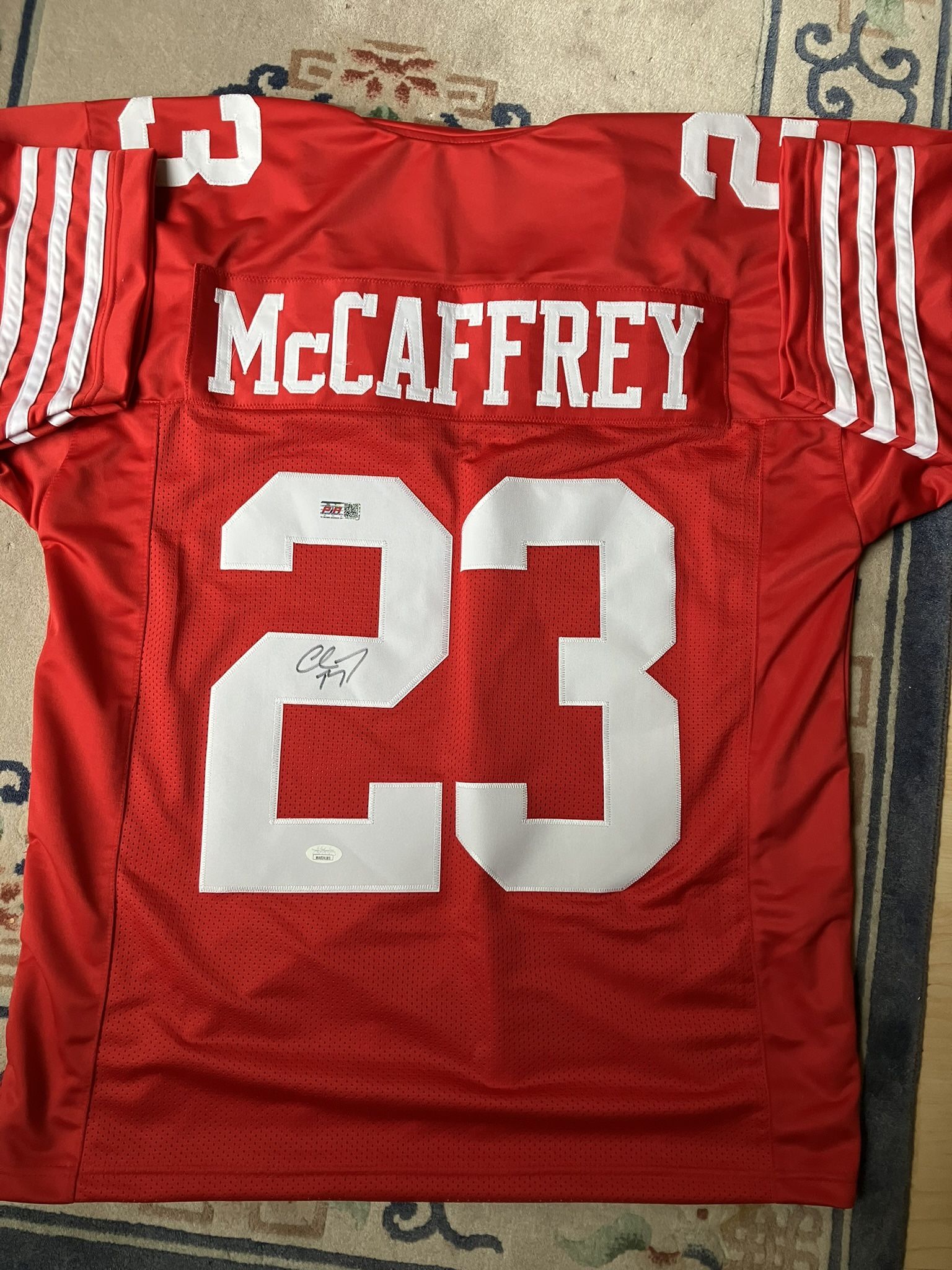 (2) CHRISTIAN McCAFFREY & (2) GEORGE KITTLE AUTOGRAPHED JERSEYS π BECKETT CERTIFIED π