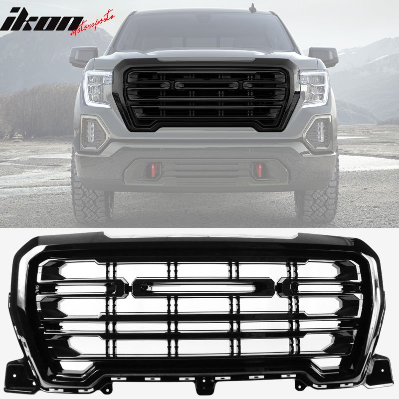 Fits 2019-2021 GMC Sierra 1500 Front Bumper Hood Grille Gloss Black