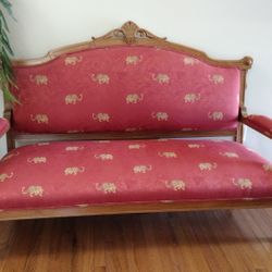 Gorgeous Antique Leopard Pattern Design Sofa with Wood Trim For Sale

