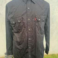 PreOwned Levi's Shirt 100% Cotton Black Long Sleeve Men's Medium 