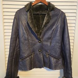 GIL SANTUCCI Geniun Leather Sheepskin Purple Forever Fur Jacket Size S/ 42 Italy