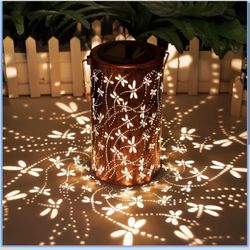 Solar Lanterns Outdoor Hanging Lantern Lights, Dragonfly Hollowed-Out Metal Decor Lantern, Waterproof LED Decorative Garden Light - Delicate Garden De