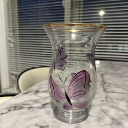 Hand painted Italy Clear Glass Vases  7”