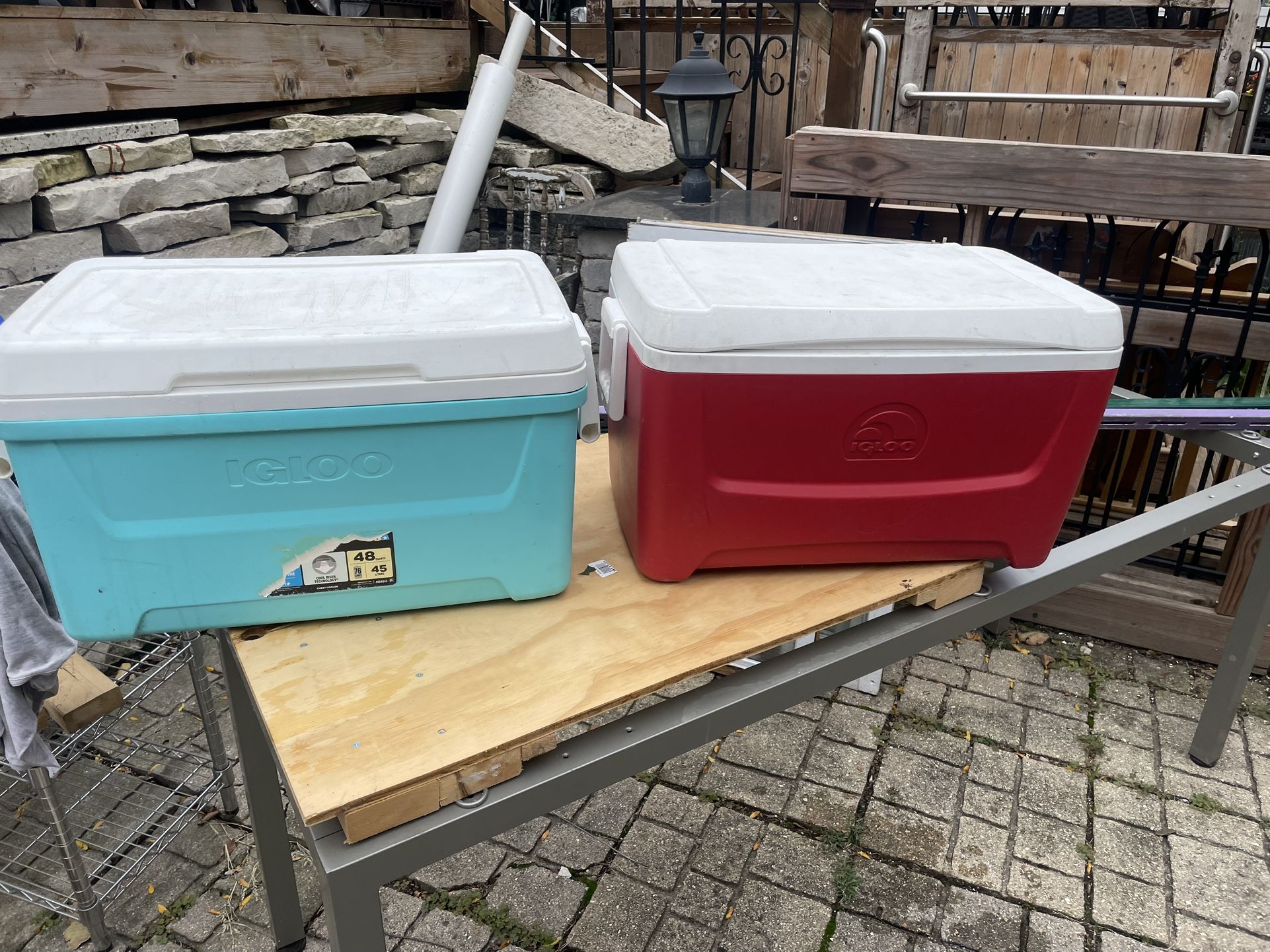 2-IGLOO Coolers , 48 Quarts, Hinged Tops , Handles, solid, $20 each