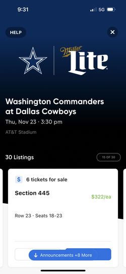 Many Great Tickets & Parking For Dallas Cowboys Vs Washington Commanders On Thanksgiving Day