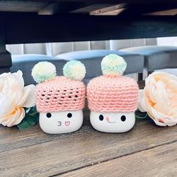 Just Peachy Marshmallow Mug Hats Set / Farmhouse Rae Dunn Decor Kitchen Gift