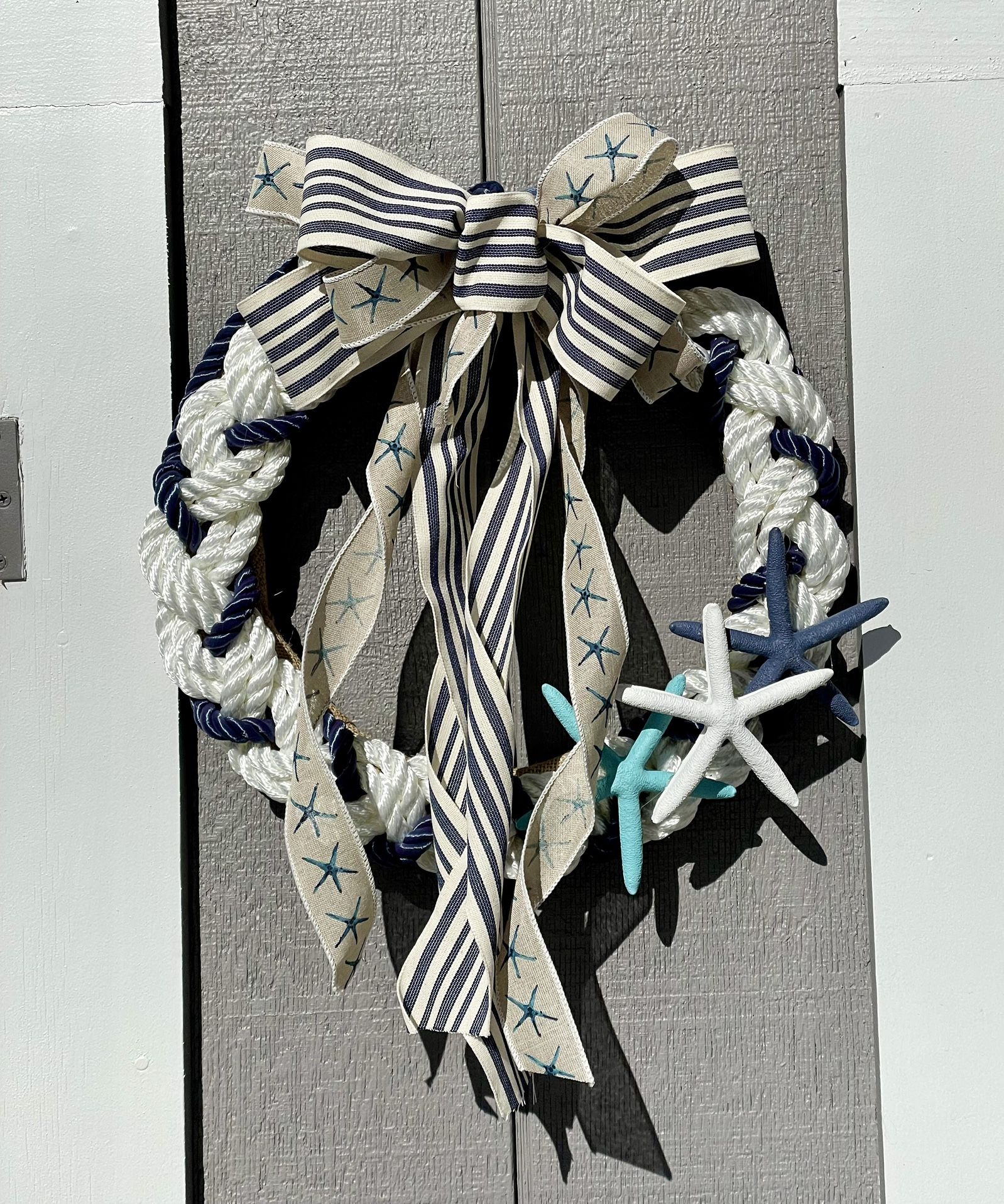 15 inch boat rope, braided wreath with starfish and bow