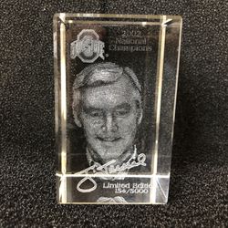OSU 2002 Natl Championship Ltd Edition Glass Paperweight Jim Tressel Hologram 