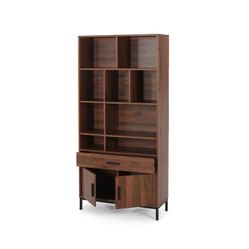 Yelianny Bookcase With Storage Cabinet & Drawer - Walnut 