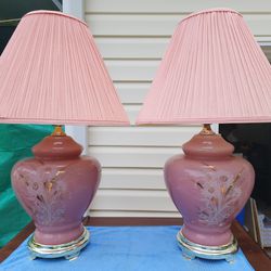  Vintage Deco Revival Daisy Lamp Pair 1980s