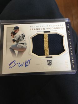 2018 NATIONAL TREASURES BRANDON WOODRUFF AUTO PATCH #/99
