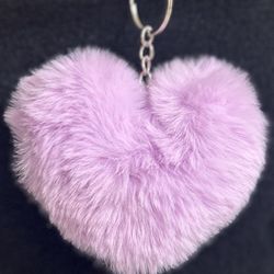 Lavender Fluffy Heart Keychain 