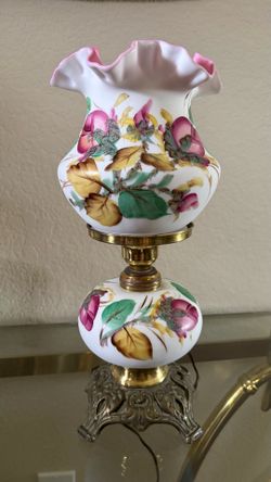 Fenton for L.G. Wright “Moss Rose Peach Blow Lamp