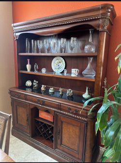 Traditional Burl Wood Hutch and Server Set