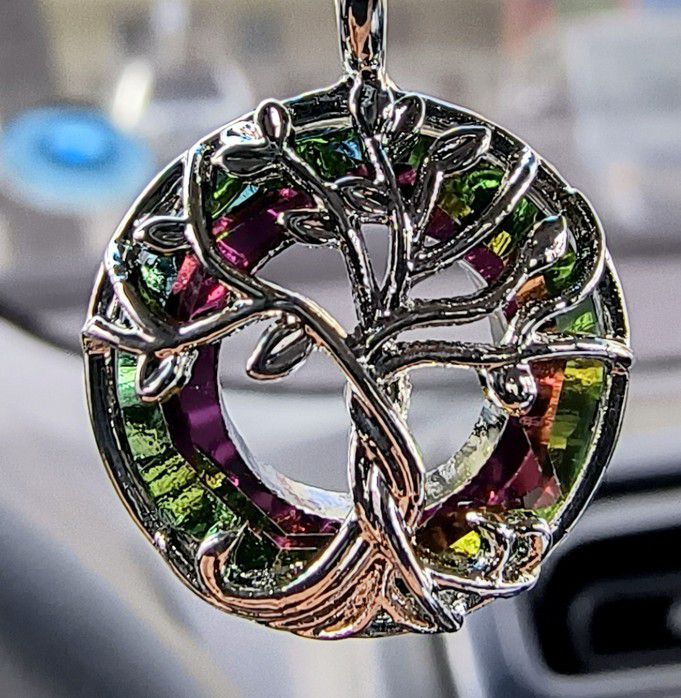 Tree Of Life Silver Colored Round Multicolored Stones Pendant Necklace