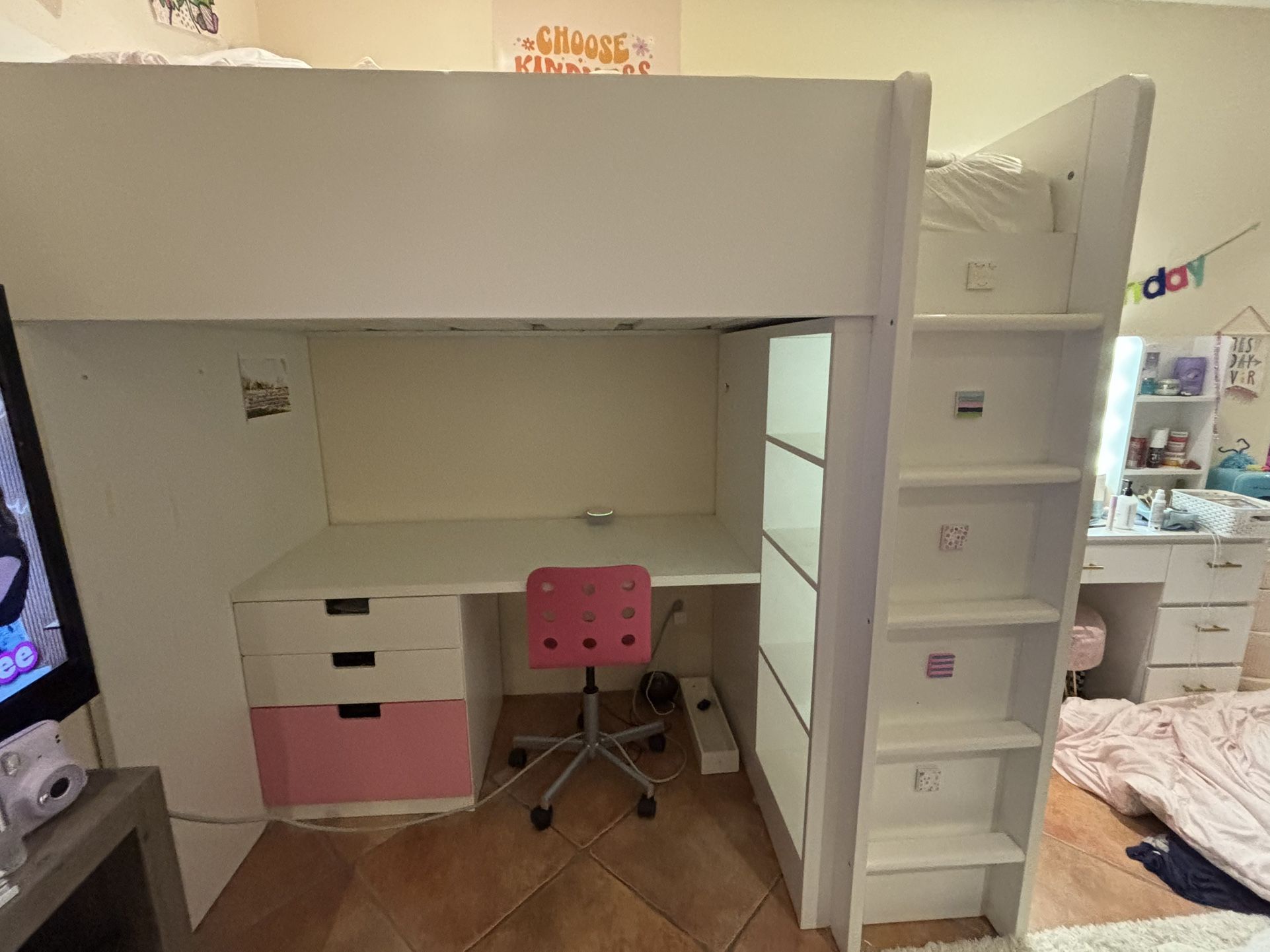 IKEA Twin Loft Bed w Desk, Closet, Shelves, Chair