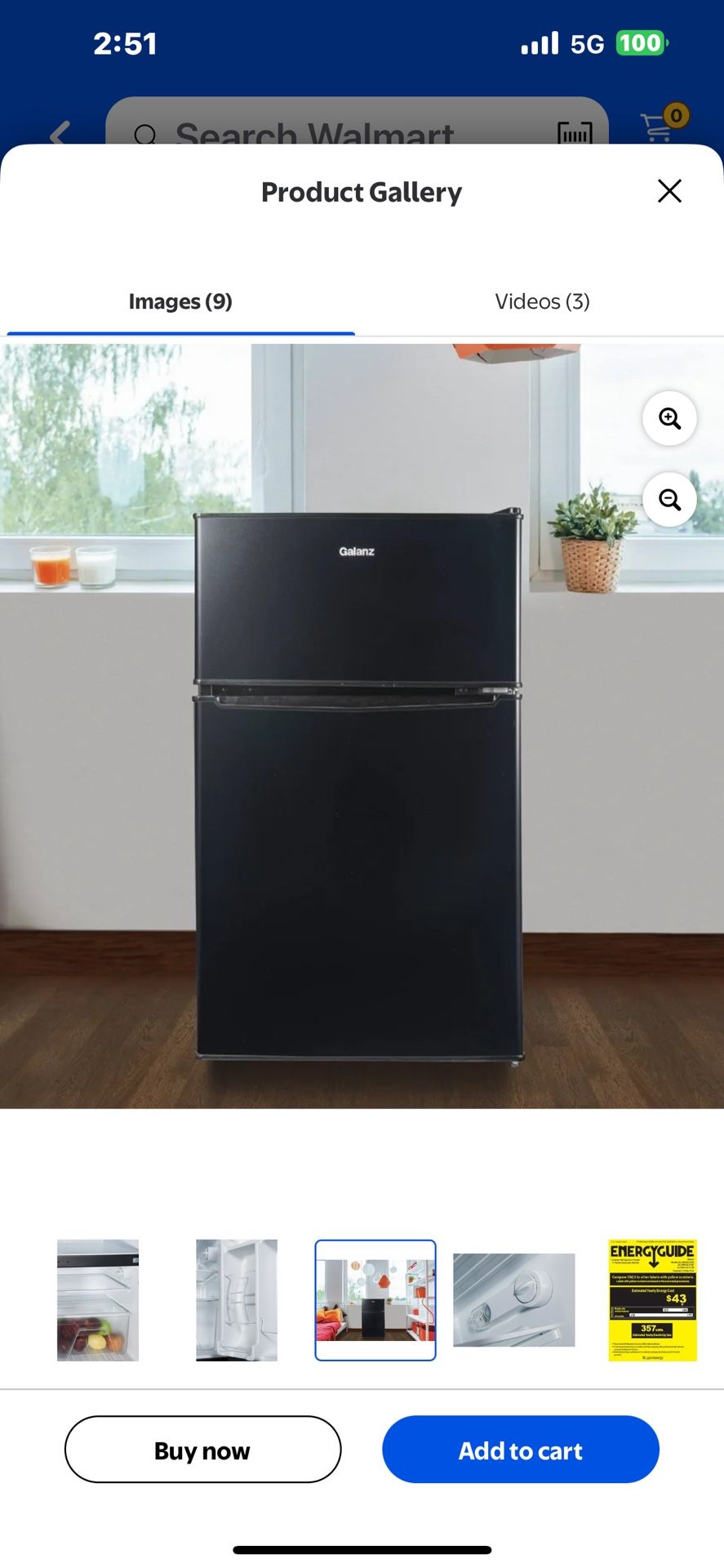Galanz 3.1 Cu ft Two Door Mini Fridge with Freezer GL31BK, Black Brand New In box