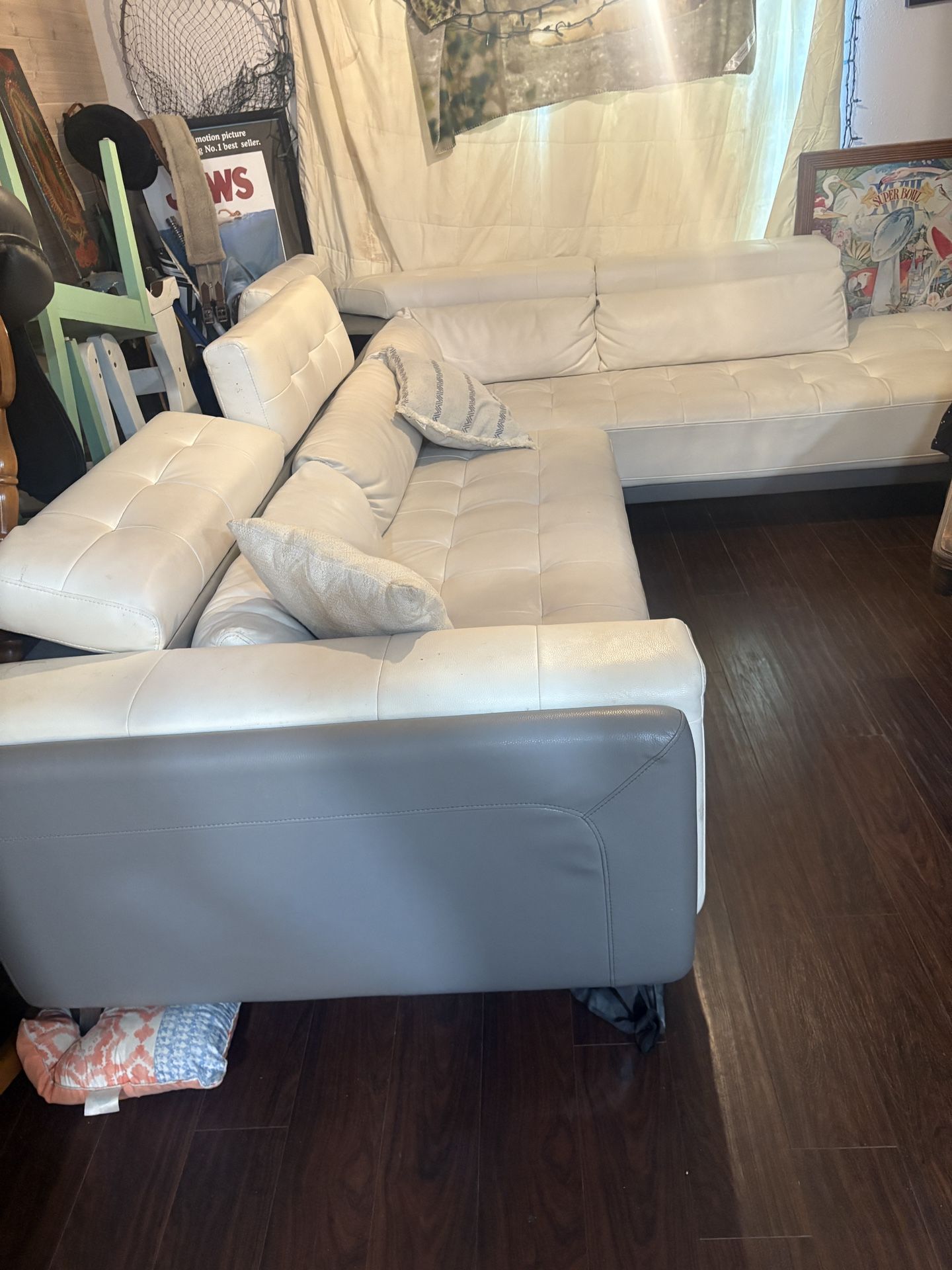 White Faux Leather Couch 2 Piece In Great Condition