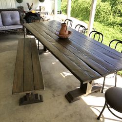 9 Foot Handcrafted Solid Wood Table And Bench