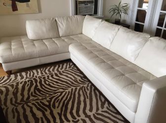 Ivory Leather Sectional Sofa with Chaise from Natuzzi