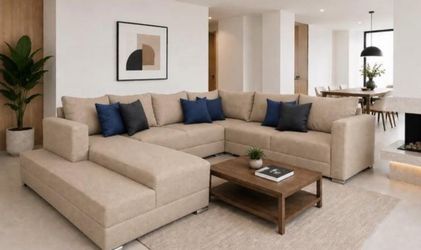 Large Beige U-Shaped Sectional Sofa