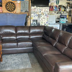 Leather Sectional, With Chair And Ottoman, TV Table