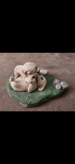 Resin Puppy Figurine on Grass Base