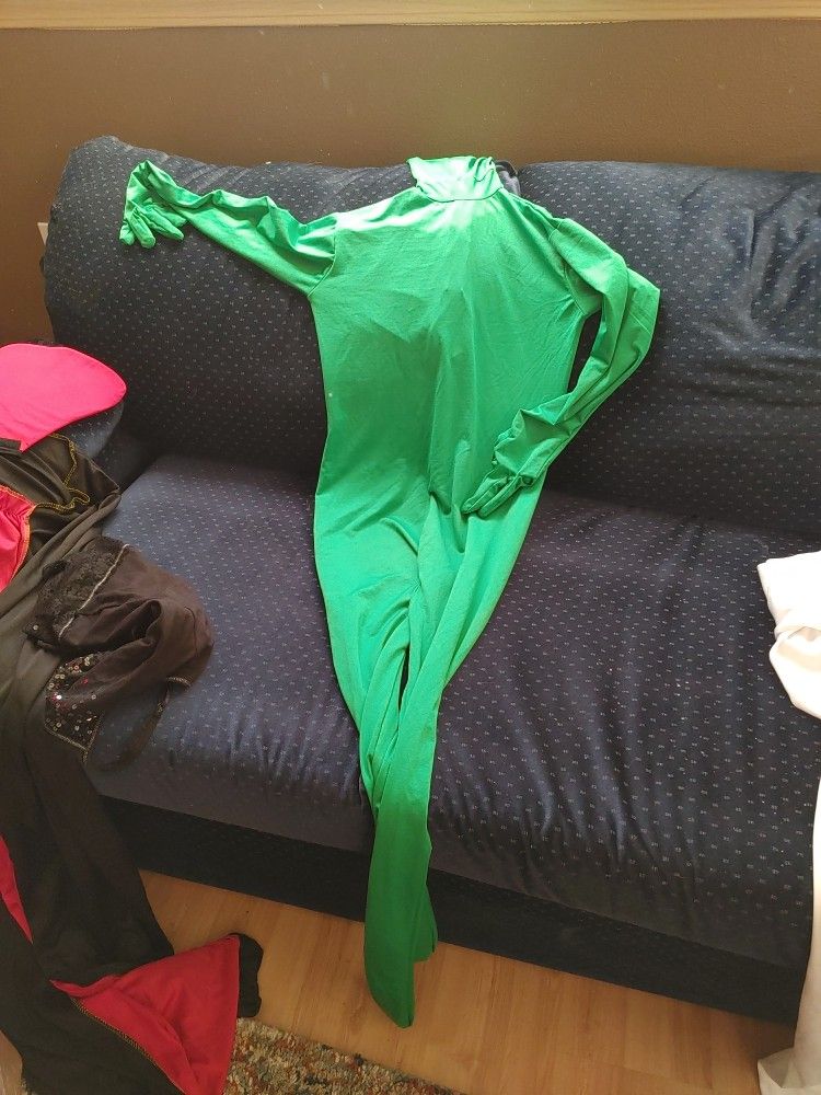 Halloween Costume. Green Head To Toe Bodysuit