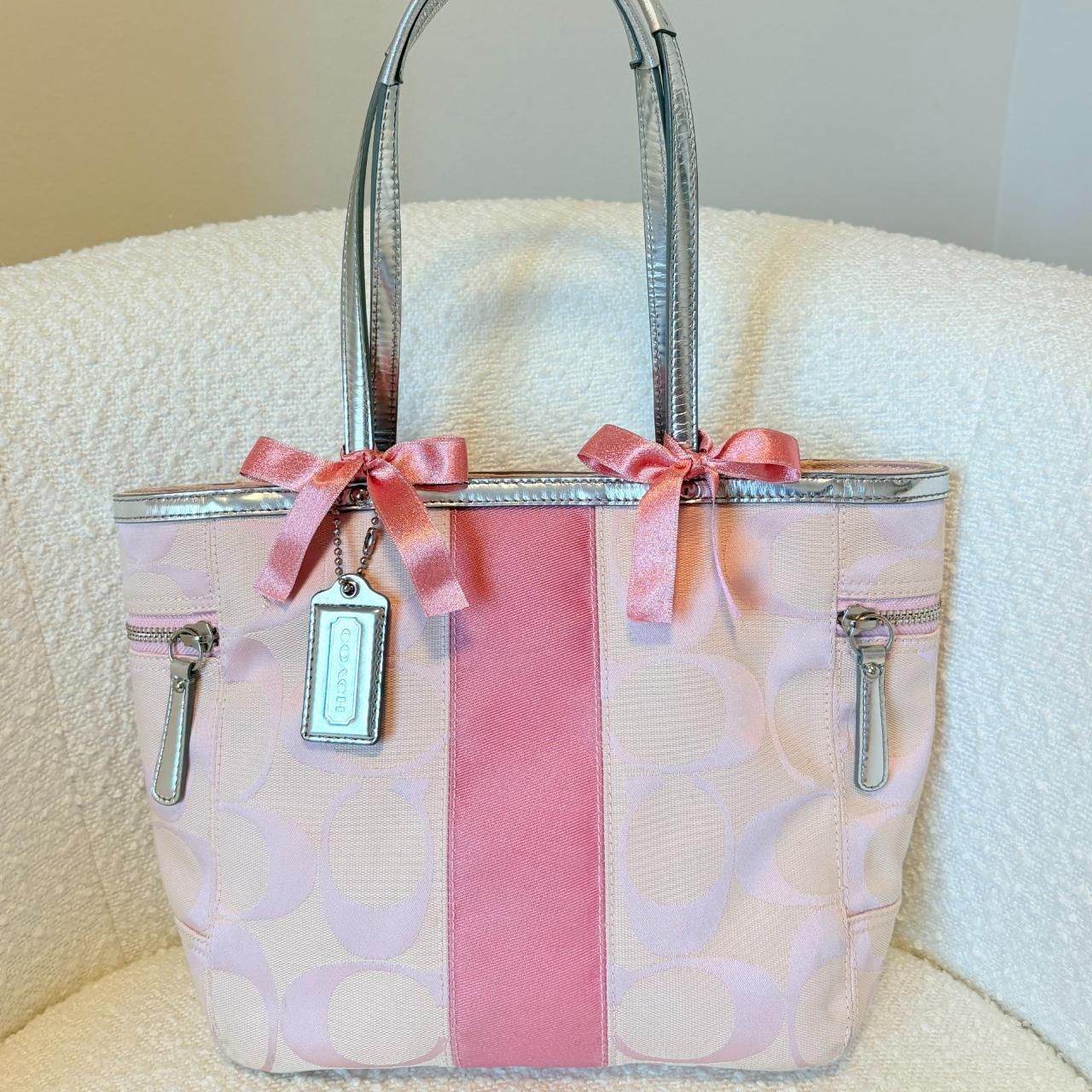 Pink Coach Signature Stripe Tote(127)25