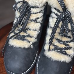 J.Crew  Black & Faux Fur Cream Nubuck Leather Nordic Boots