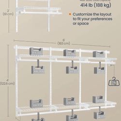 SONGMICS HOME Closet System Insert Organizer Adjustable Metal Shelving Unit 4-8 ft - White