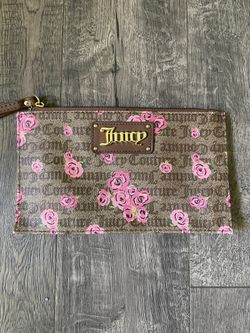 Juicy Couture Pink Bloom Brown Furget Me Not Faux leather Wristlet
