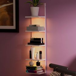 Homaterial 5 Tier Wall Shelf With Light, White Modern Vertical Lack Wall Shelves, Wall Mount
