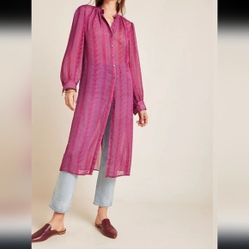 Anthropologie Maeve Imogen Sheer Purple/Fuchsia Tunic top Blouse size 2 