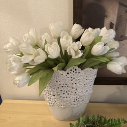 Vase 10” White Lace Ceramic Cutwork Vase