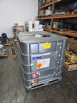 SCHUTZ 264 GAL STAINLESS STEEL IBC TOTE, CAGED, METAL PALLET,