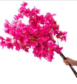 6PCS Silk Bougainvillea Artificial Flowers, UV Resistant, 36 Branches, Long Stems Faux Flower, Realistic Fake Bougainvillea Vines, for Wedding Porch H