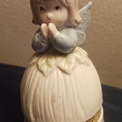 Vintage Porcelain Angel 5.5" keepsake jewelry ring trinket tooth fairy hinged jar