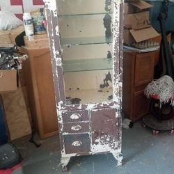 Antique  Medical Industrial   Metal   Display Cabinet 