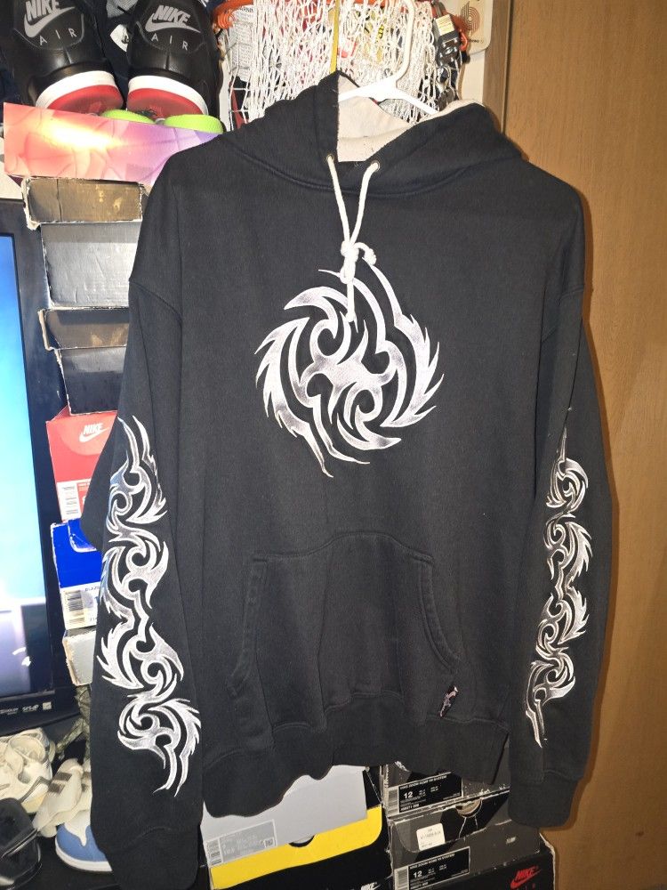 Vintage Sapphire Lounge Hoodie Mens Large Tribal Gothic Grunge Embroidered Y2K