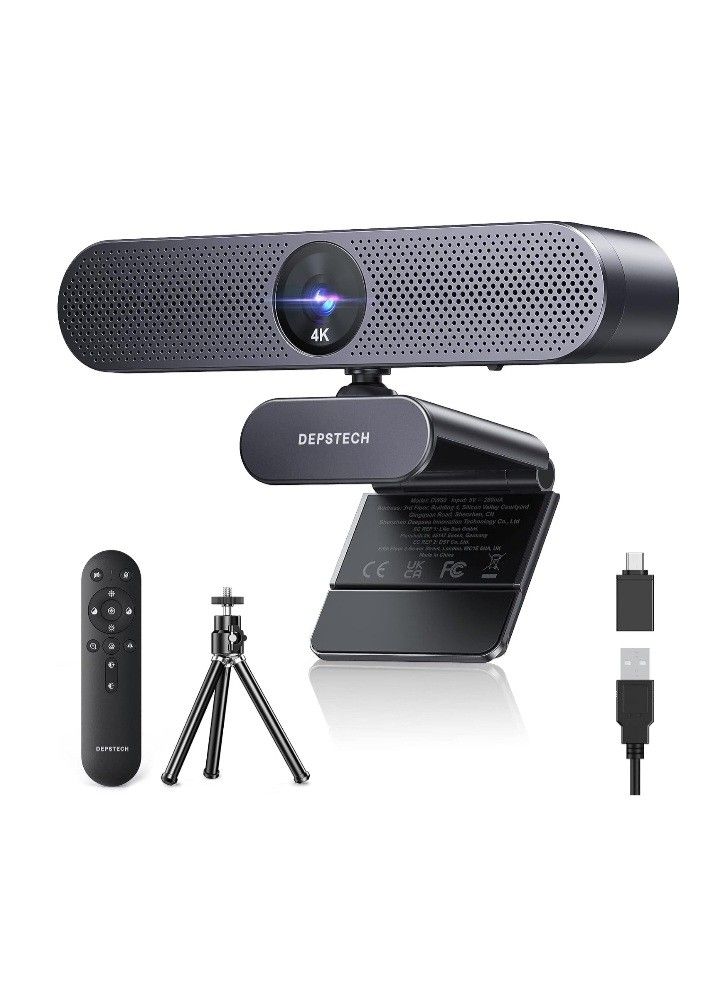 DEPSTECH Webcam 4K, Zoomable Webcam with Microphone and Remote, Sony Sensor, 3X Digital Zoom, Noise-Canceling Mics, Auto-Focus Computer Camera