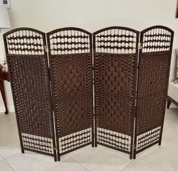 47”h 4 Panel Woven Room Divider Screen