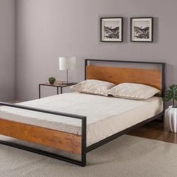 Metal and Wood Platform Bed Frame