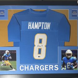 Omarion Hampton Signed Los Angeles Chargers Custom Pro Style Framed Jersey BAS