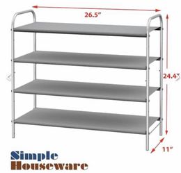 Simple Houseware 4-Tier Shoe Rack Storage Organizer, 12-20 Pair, Grey